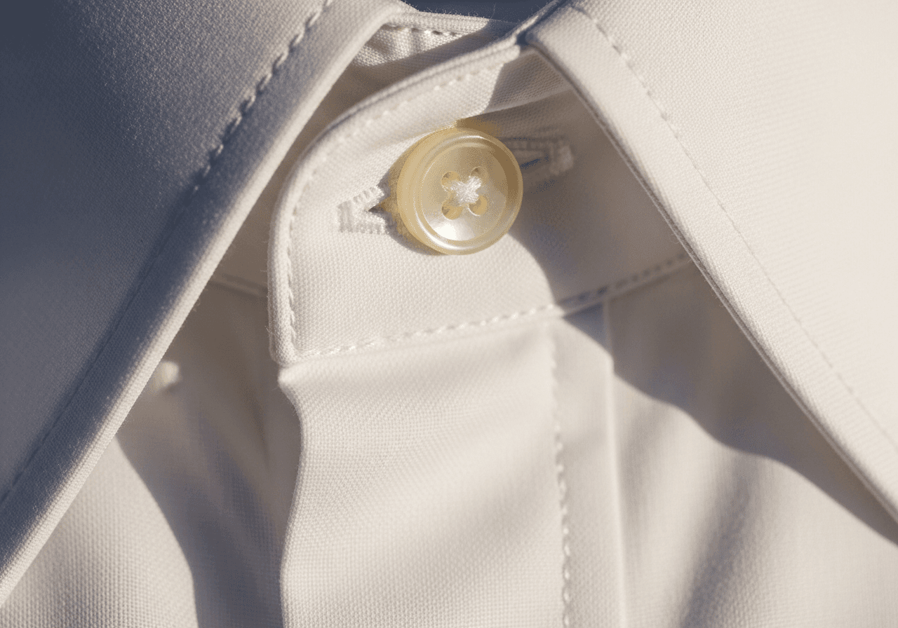 Close-up of expert stitching detail on a shirt collar